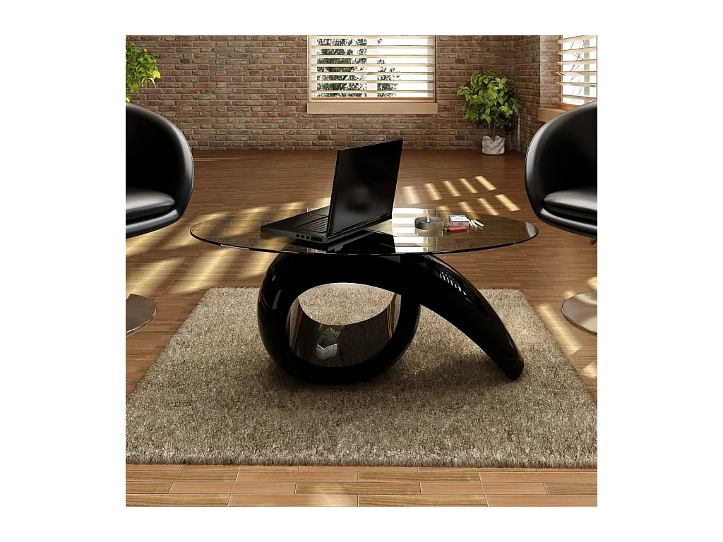 Table basse avec dessus de table en verre ovale Noir brillant GHR10209