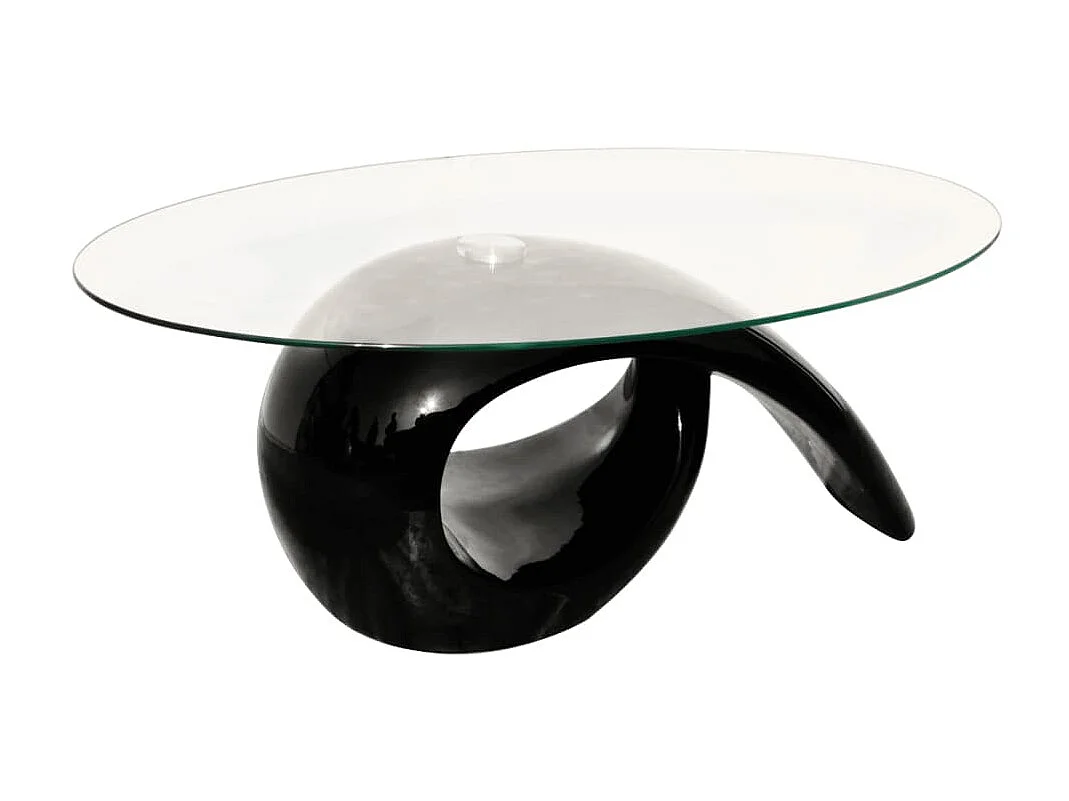 Table basse avec dessus de table en verre ovale Noir brillant GHR10209