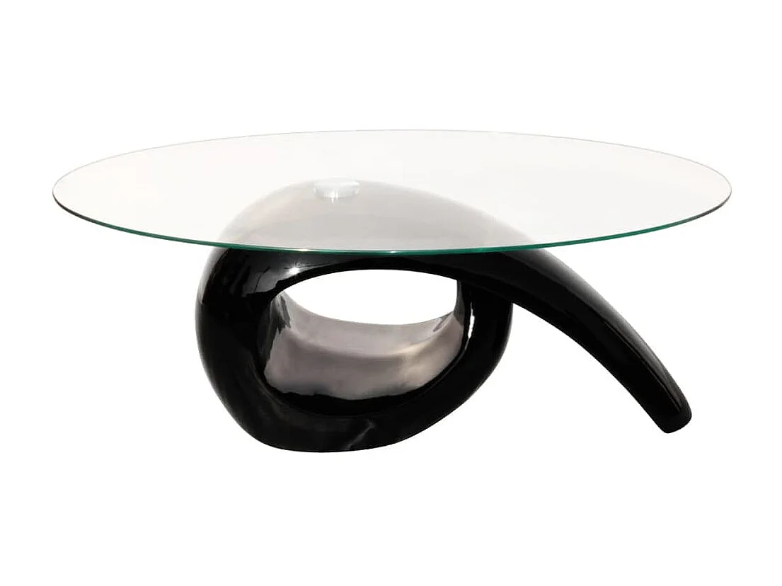 Table basse avec dessus de table en verre ovale Noir brillant GHR10209