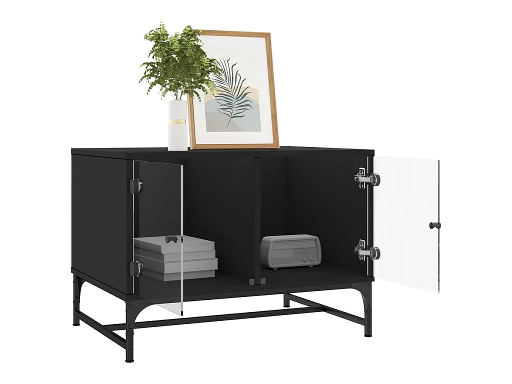 Table basse avec portes en verre noir 68,5x50x50 cm GHR28683