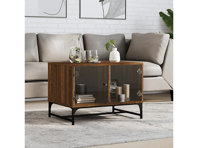 Mesa de centro c/ portas vidro 68,5x50x50 cm carvalho castanho PT735284