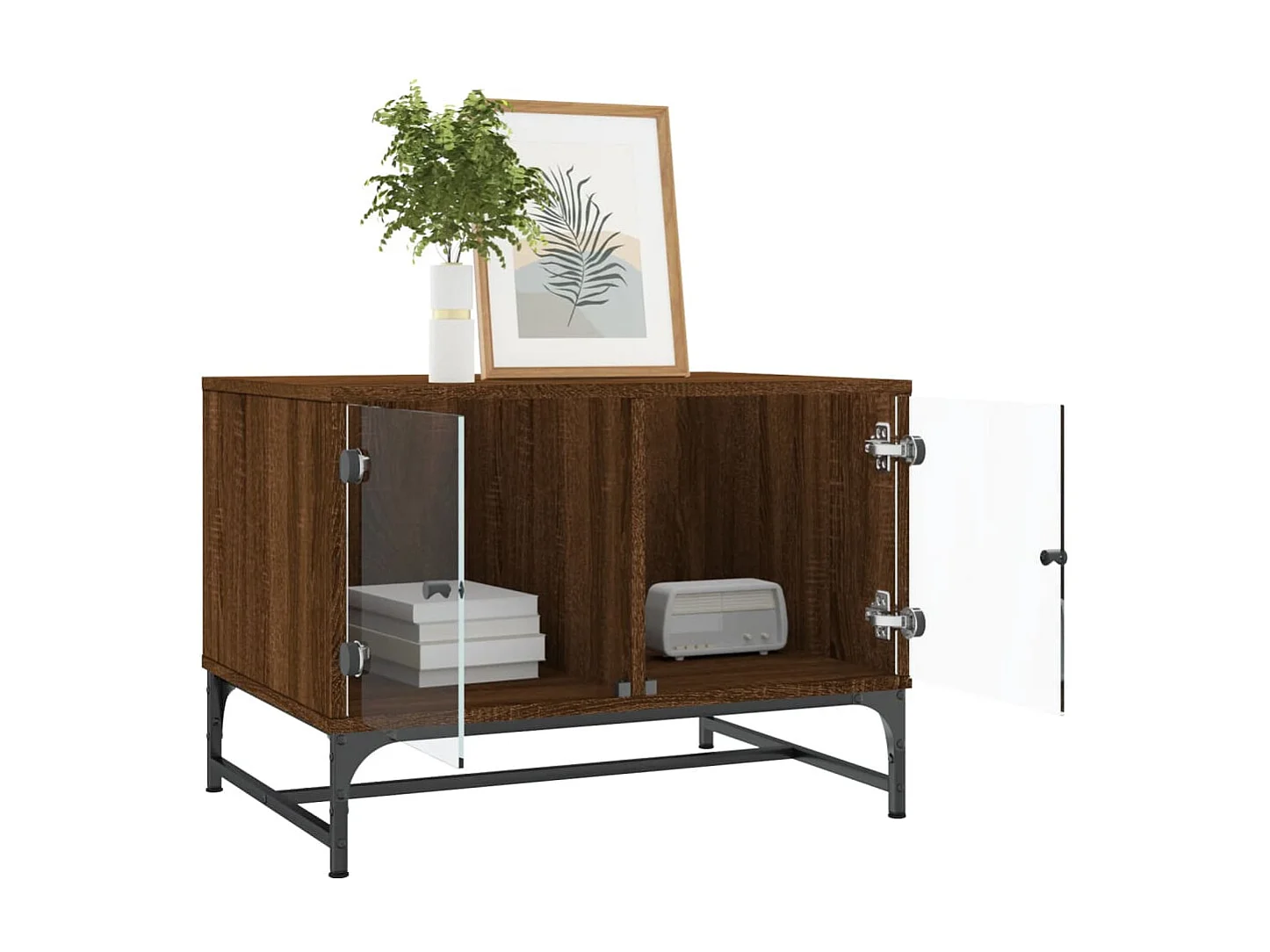 Mesa de centro con puertas de vidrio marrón roble 68,5x50x50 cm ES36837