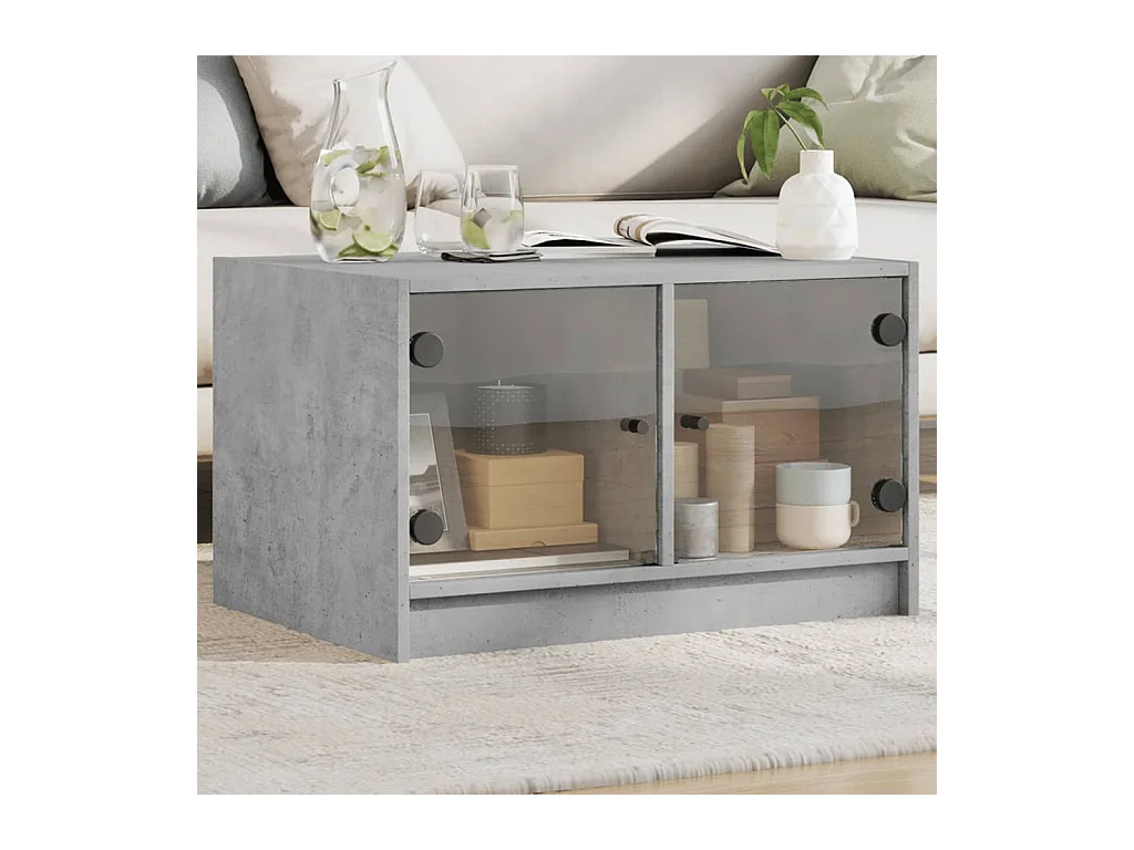 Table basse avec portes en verre gris béton 68x50x42 cm GHR39552