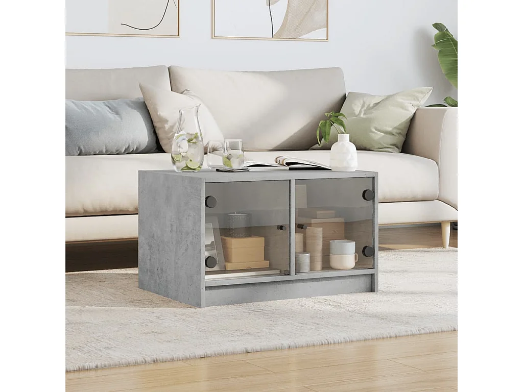 Table basse avec portes en verre gris béton 68x50x42 cm GHR39552
