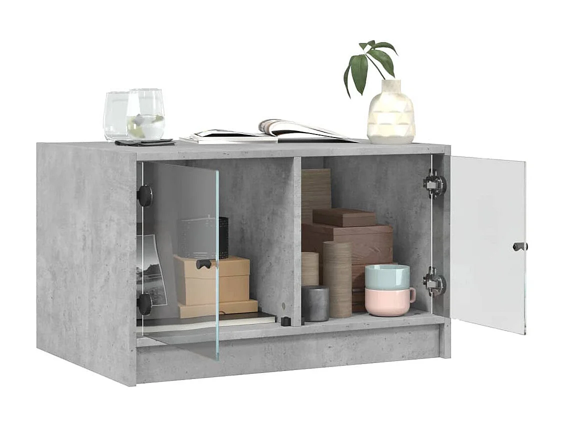Table basse avec portes en verre gris béton 68x50x42 cm GHR39552