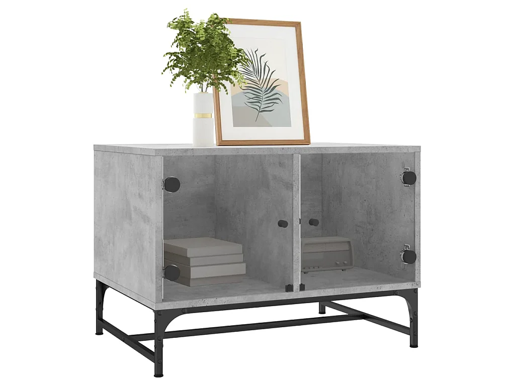 Mesa de centro puertas de vidrio gris hormigón 68,5x50x50 cm ES95584