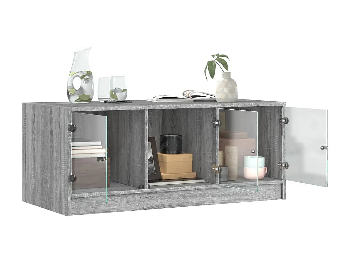 Mesa de centro c/ portas de vidro 102x50x42 cm cinza sonoma PT636978