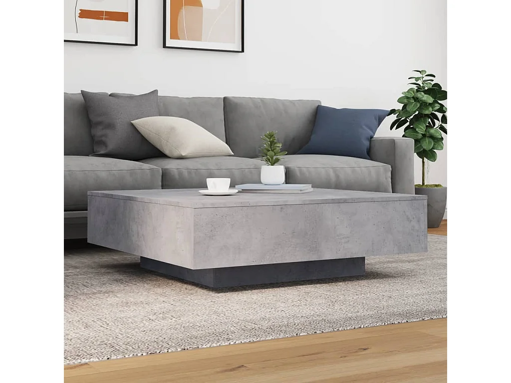 Table basse avec lumières LED gris béton 100x100x31 cm GHR43644