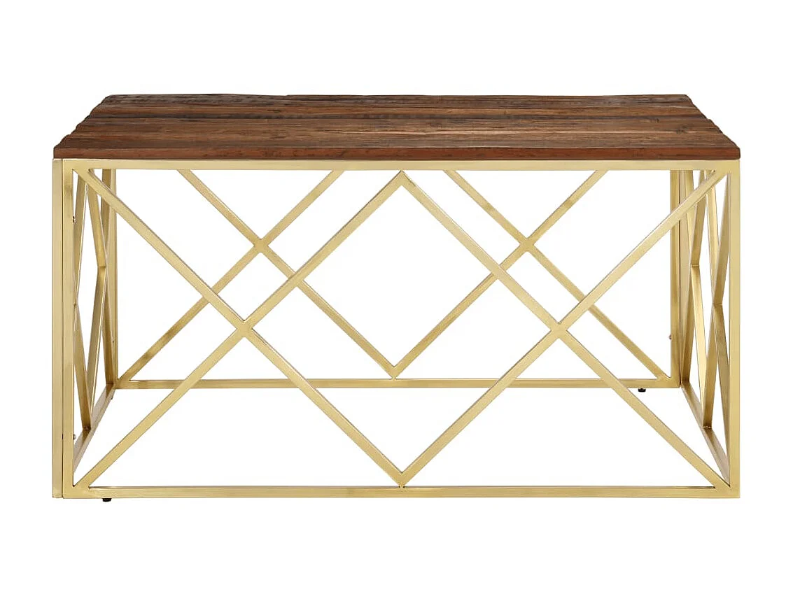 Table basse doré acier inoxydable et bois de mélèze massif GHR83083