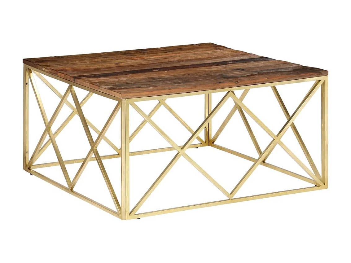 Salontafel roestvrij staal en massief bielshout goudkleurig NL79905