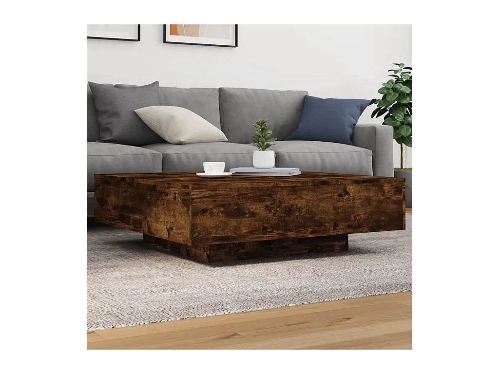 Table basse avec lumières LED chêne fumé 100x100x31 cm GHR50858