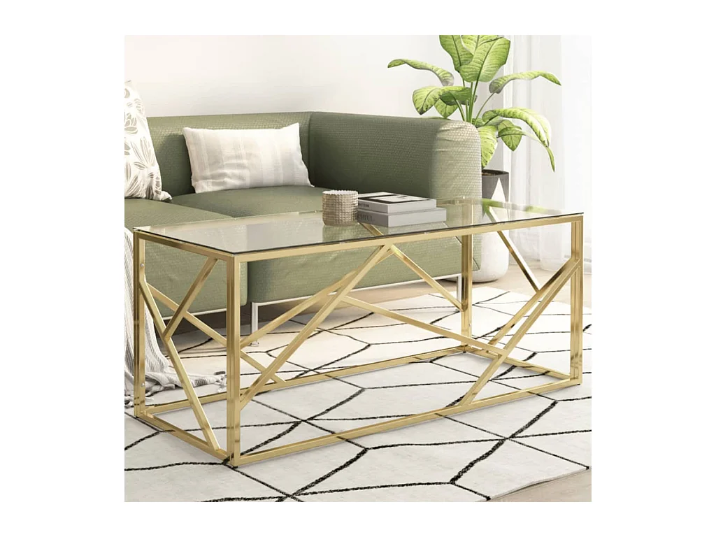 Table basse doré acier inoxydable et verre trempé GHR17060
