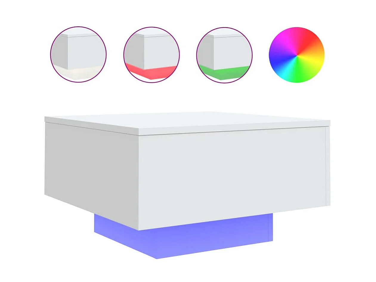 Table basse avec lumières LED blanc 55x55x31 cm GHR75279