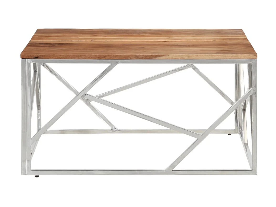 Table basse argenté acier inoxydable et bois massif d'acacia GHR68955
