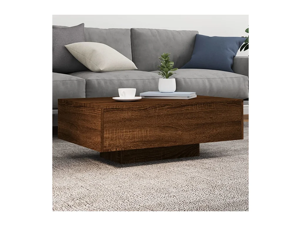 Table basse avec lumières LED chêne marron 85x55x31 cm GHR57806
