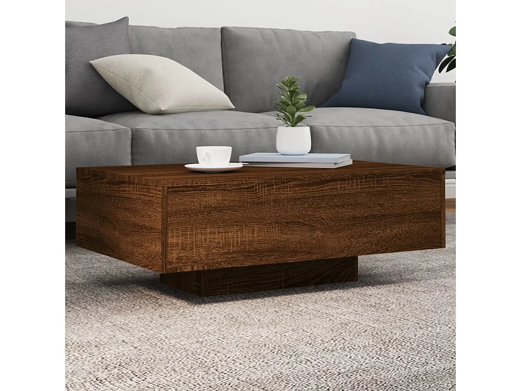 Table basse avec lumières LED chêne marron 85x55x31 cm GHR57806
