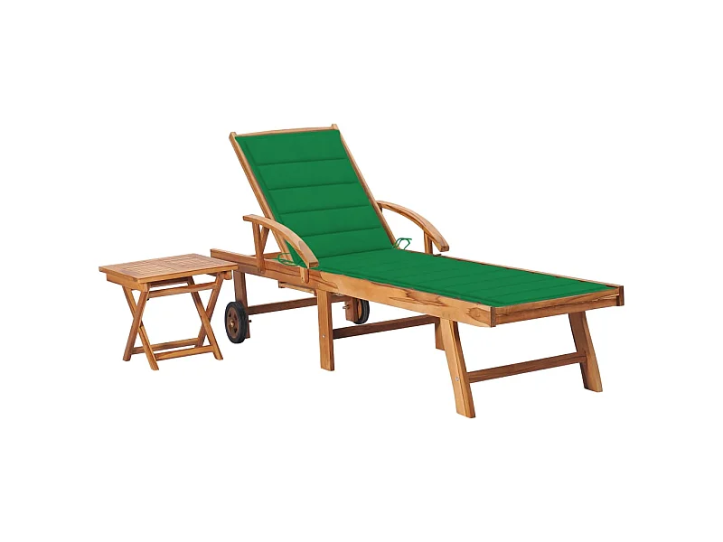Bain de soleil avec table et coussin Bois de teck solide SEF60133
