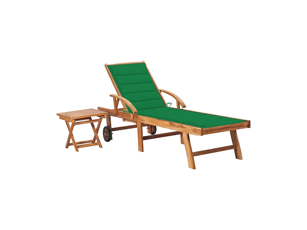 Bain de soleil avec table et coussin Bois de teck solide SEF60133