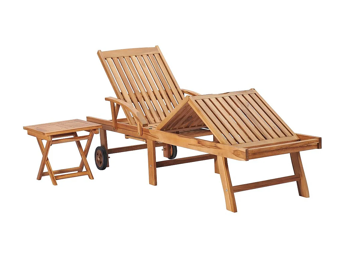 Bain de soleil avec table et coussin Bois de teck solide SEF60133