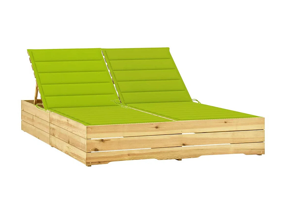 Tumbona doble y cojines verde brillante madera pino impregnada ES62366