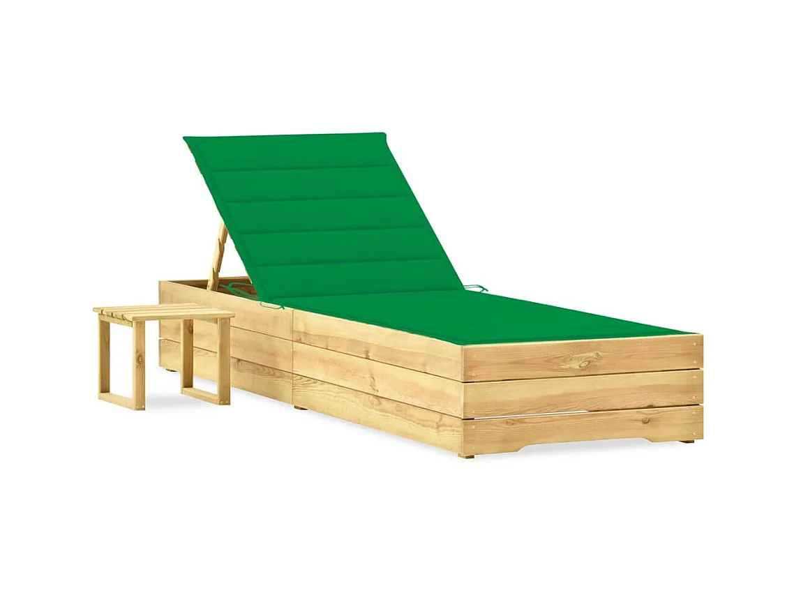 Bain de soleil de jardin avec table et coussin Pin imprégné SEF19312