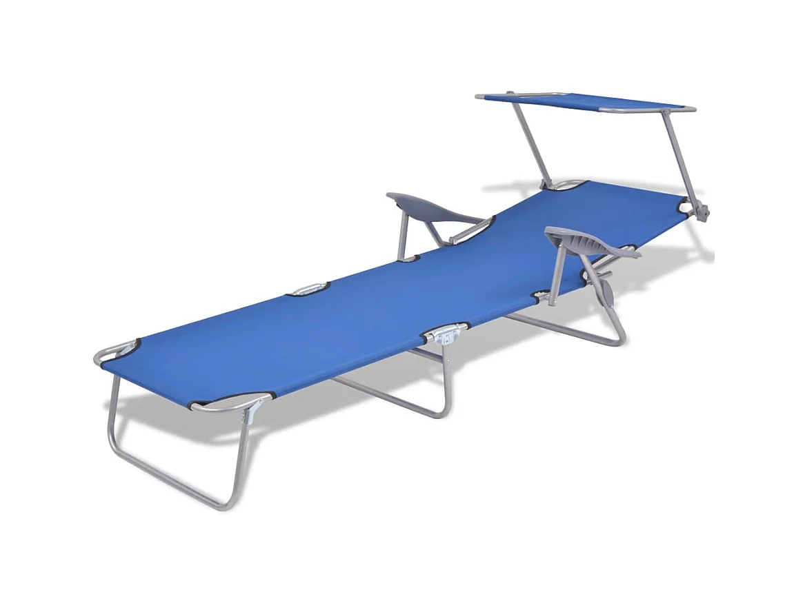 Ligbed met luifel staal blauw NL185335