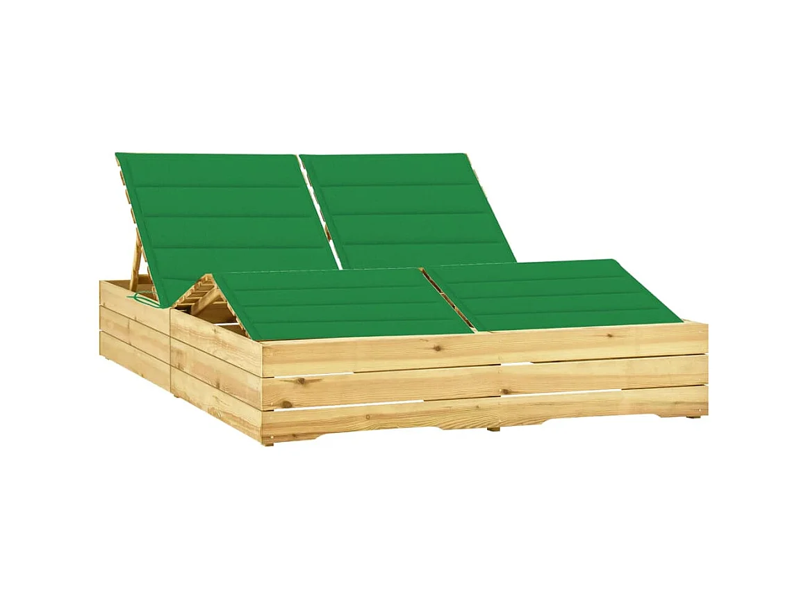 Bain de soleil double et coussin vert Bois de pin imprégné SEF72309