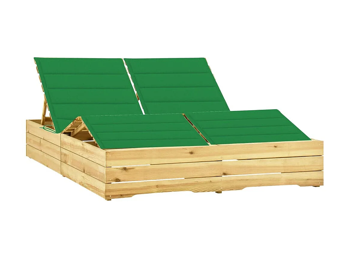 Bain de soleil double et coussin vert Bois de pin imprégné SEF72309