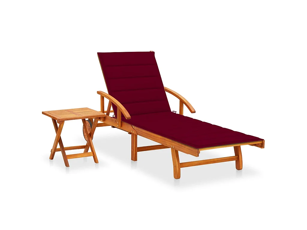 Bain de soleil de jardin avec table et coussin Bois d'acacia SEF66639