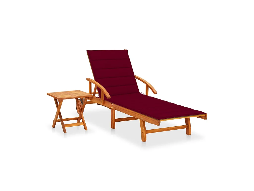 Bain de soleil de jardin avec table et coussin Bois d'acacia SEF66639