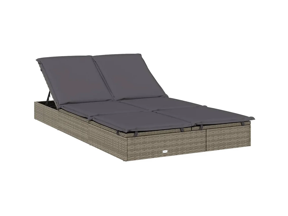 Bain de soleil à 2 places avec coussins gris résine tressée SEF68064