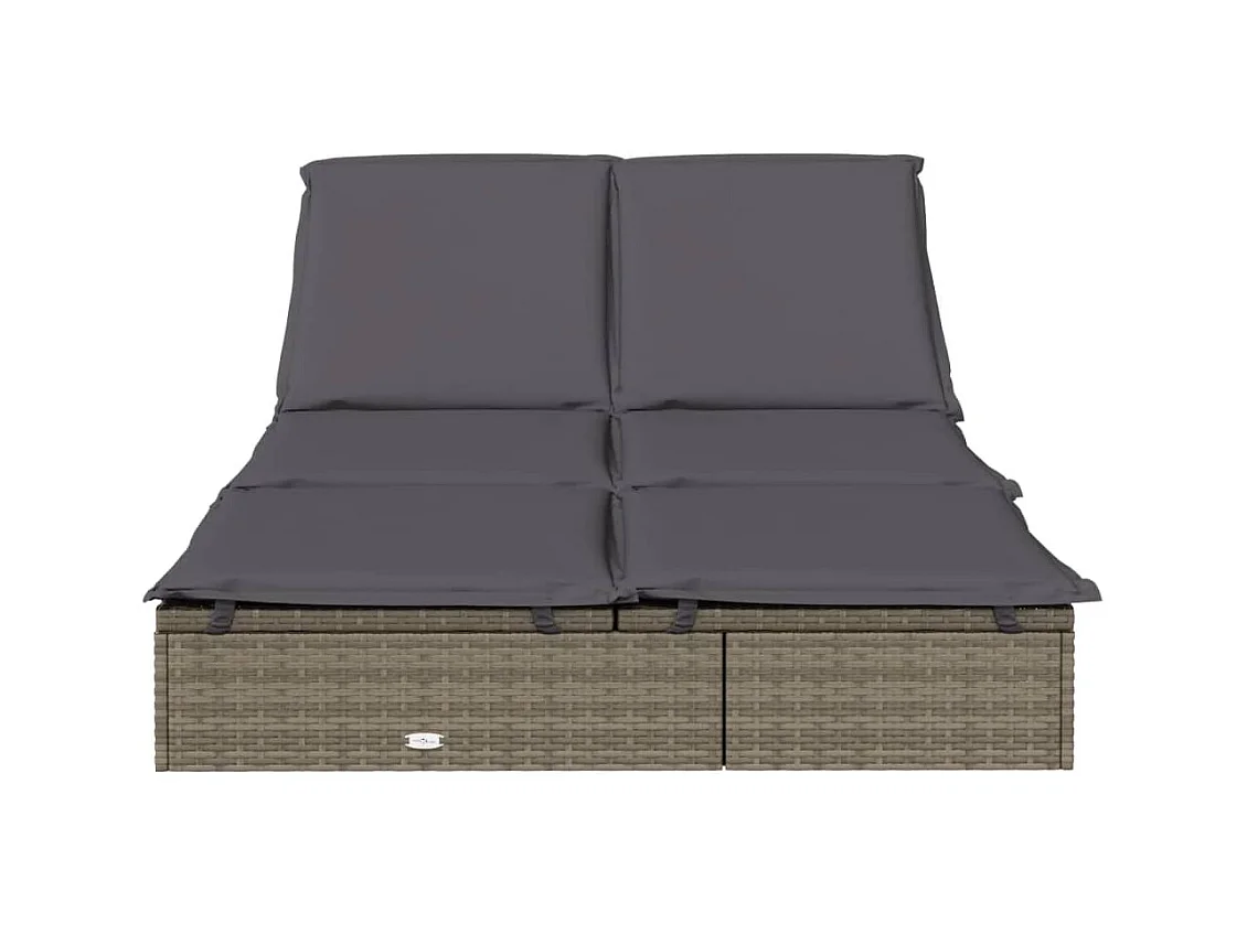 Bain de soleil à 2 places avec coussins gris résine tressée SEF68064