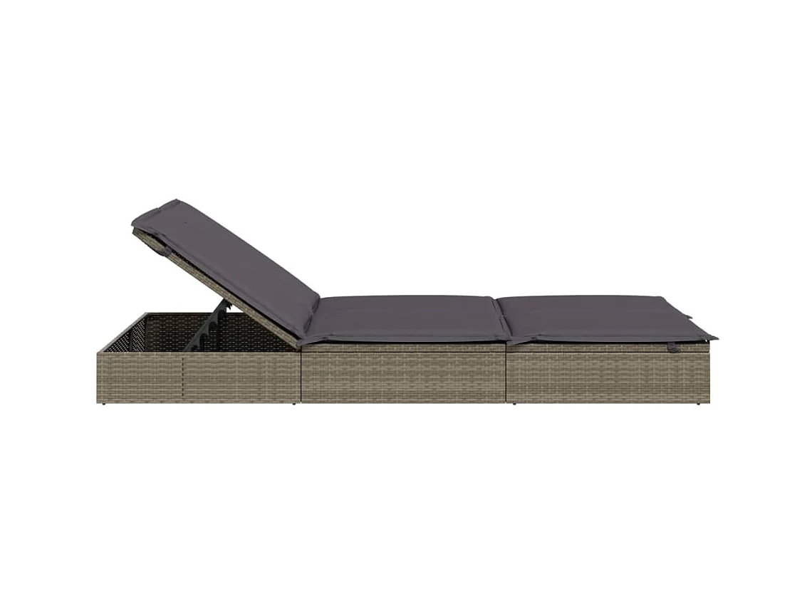 Bain de soleil à 2 places avec coussins gris résine tressée SEF68064