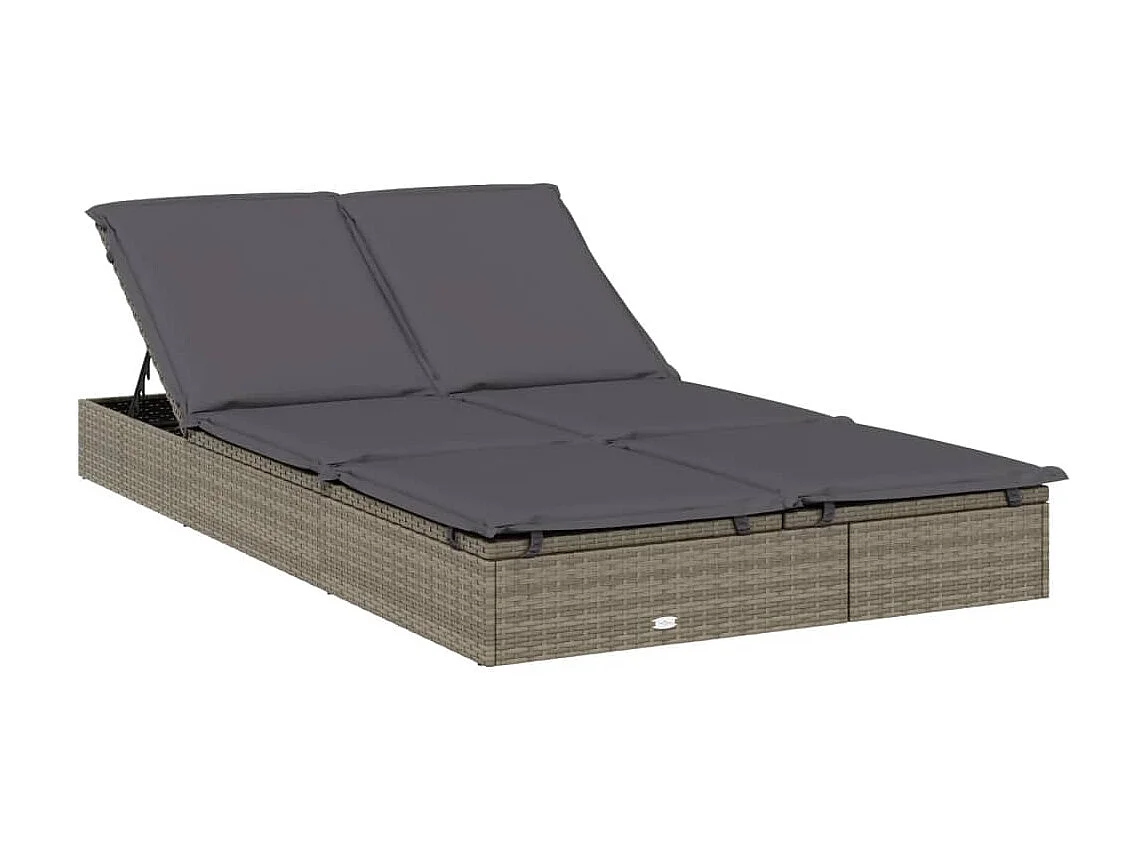 Bain de soleil à 2 places avec coussins gris résine tressée SEF68064