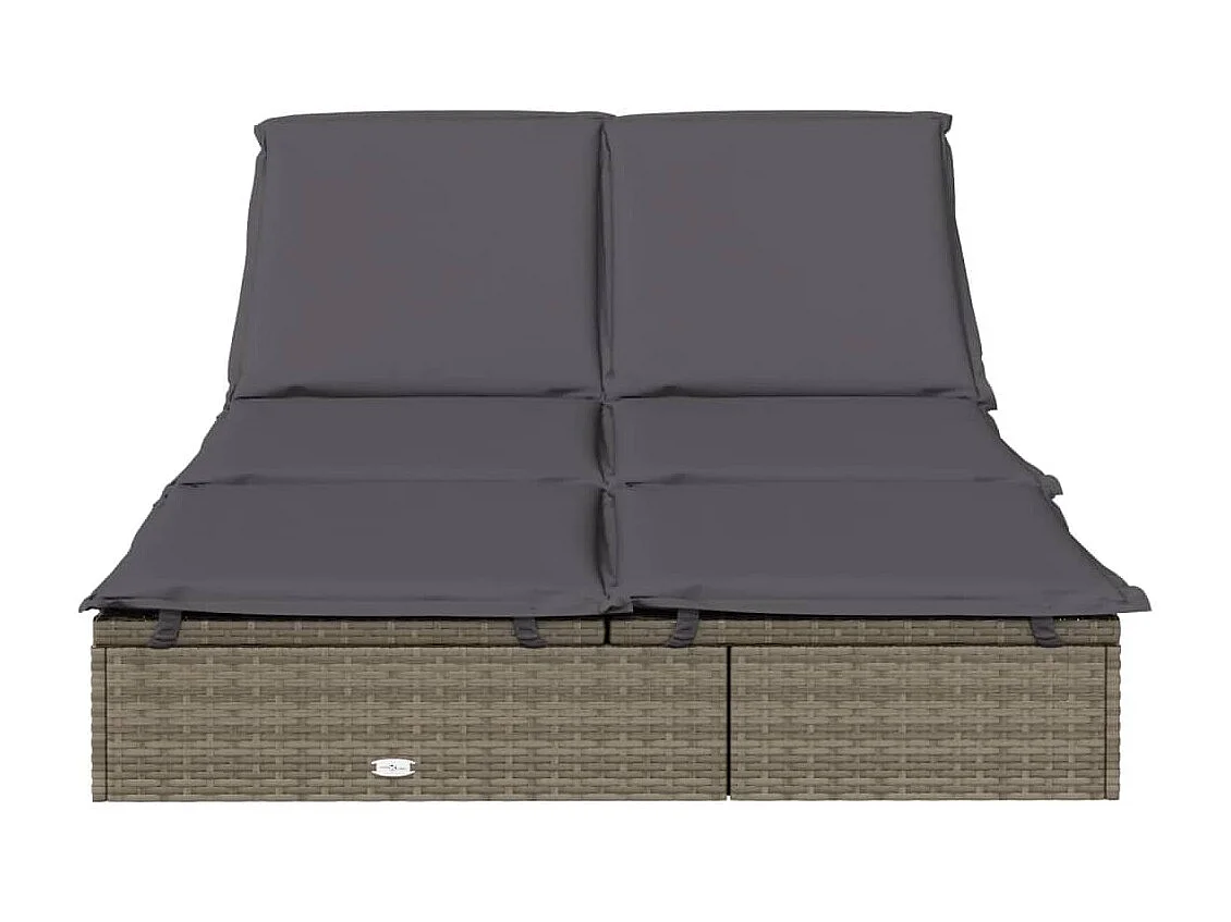 Bain de soleil à 2 places avec coussins gris résine tressée SEF68064