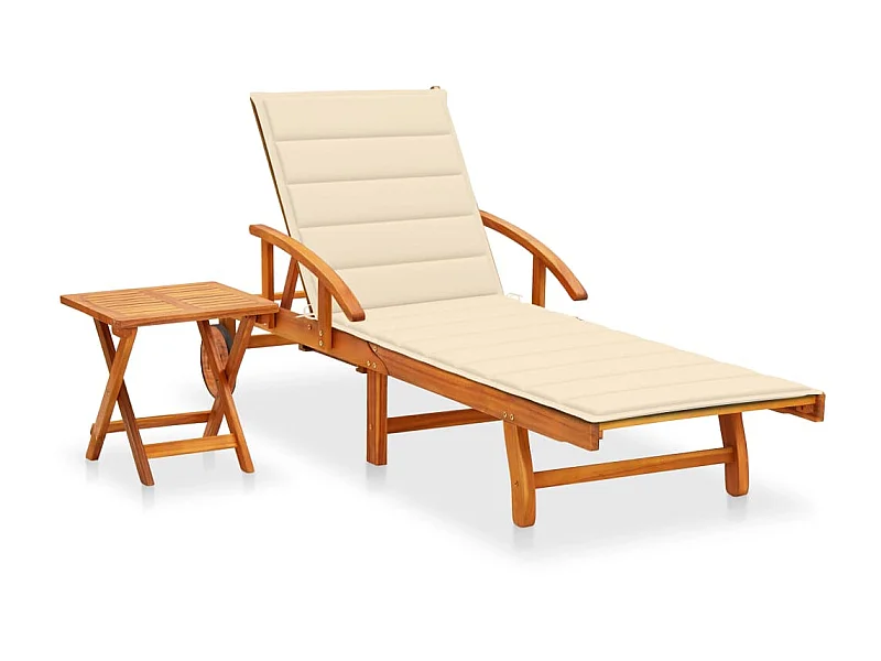 Bain de soleil de jardin avec table et coussin Bois d'acacia SEF97059