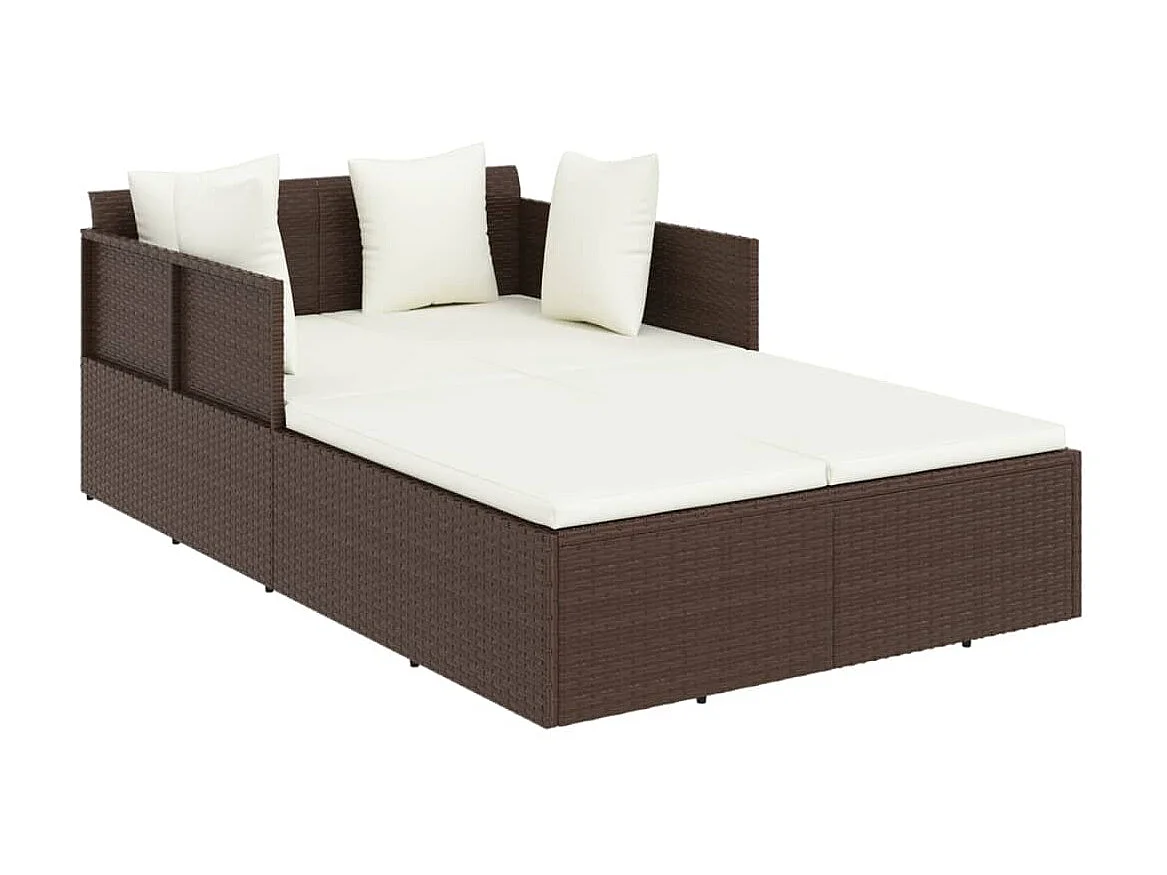 Bain de soleil avec coussins marron 182x118x63 cm résine tressée SEF45785