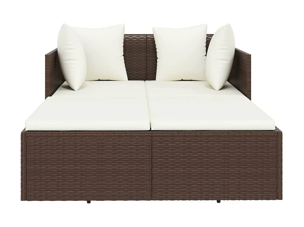 Bain de soleil avec coussins marron 182x118x63 cm résine tressée SEF45785