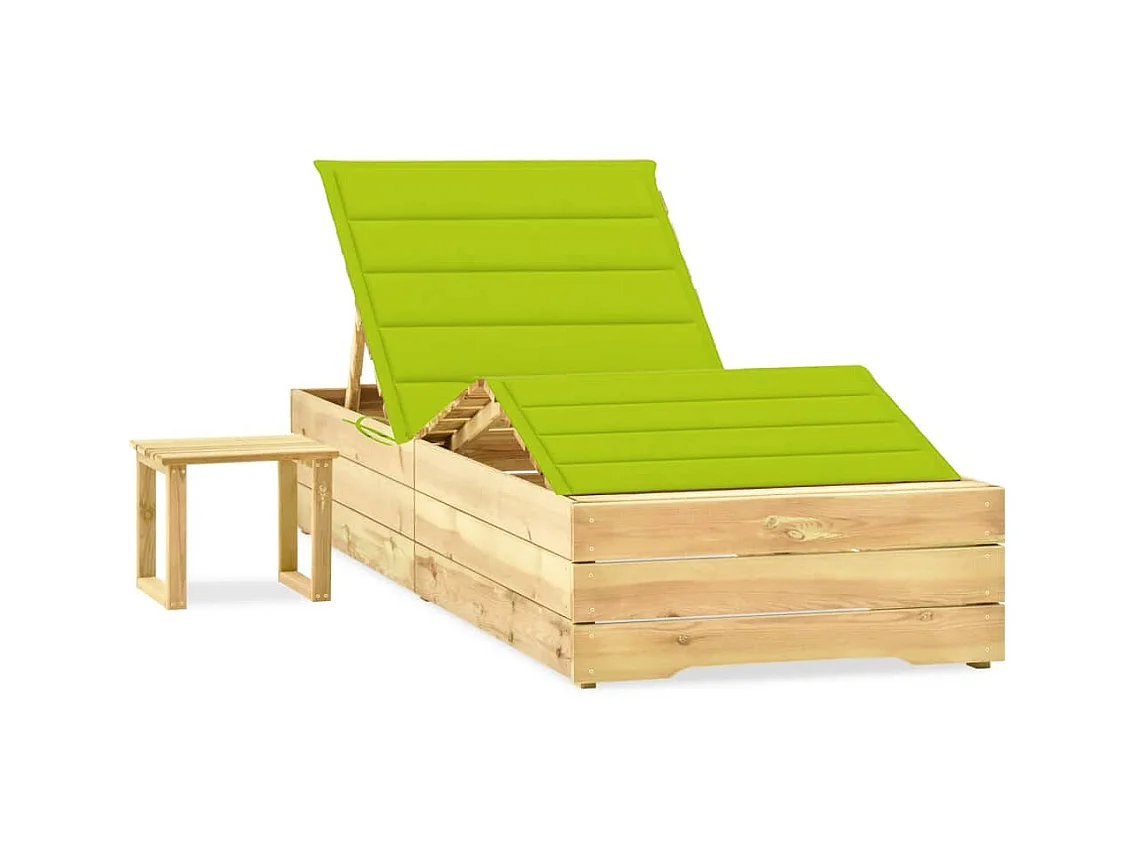 Bain de soleil de jardin avec table et coussin Pin imprégné SEF25841