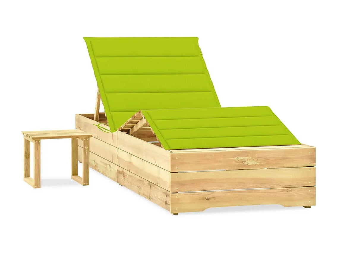 Bain de soleil de jardin avec table et coussin Pin imprégné SEF25841
