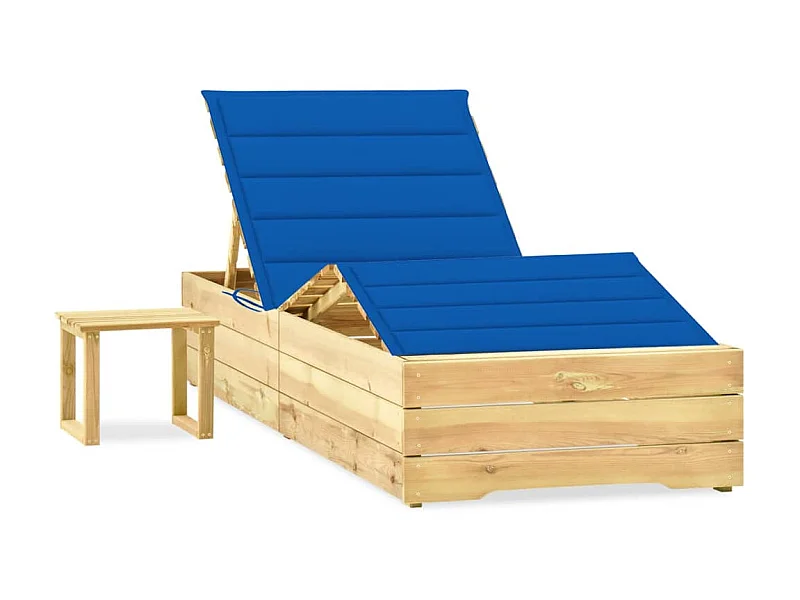 Bain de soleil de jardin avec table et coussin Pin imprégné SEF52213