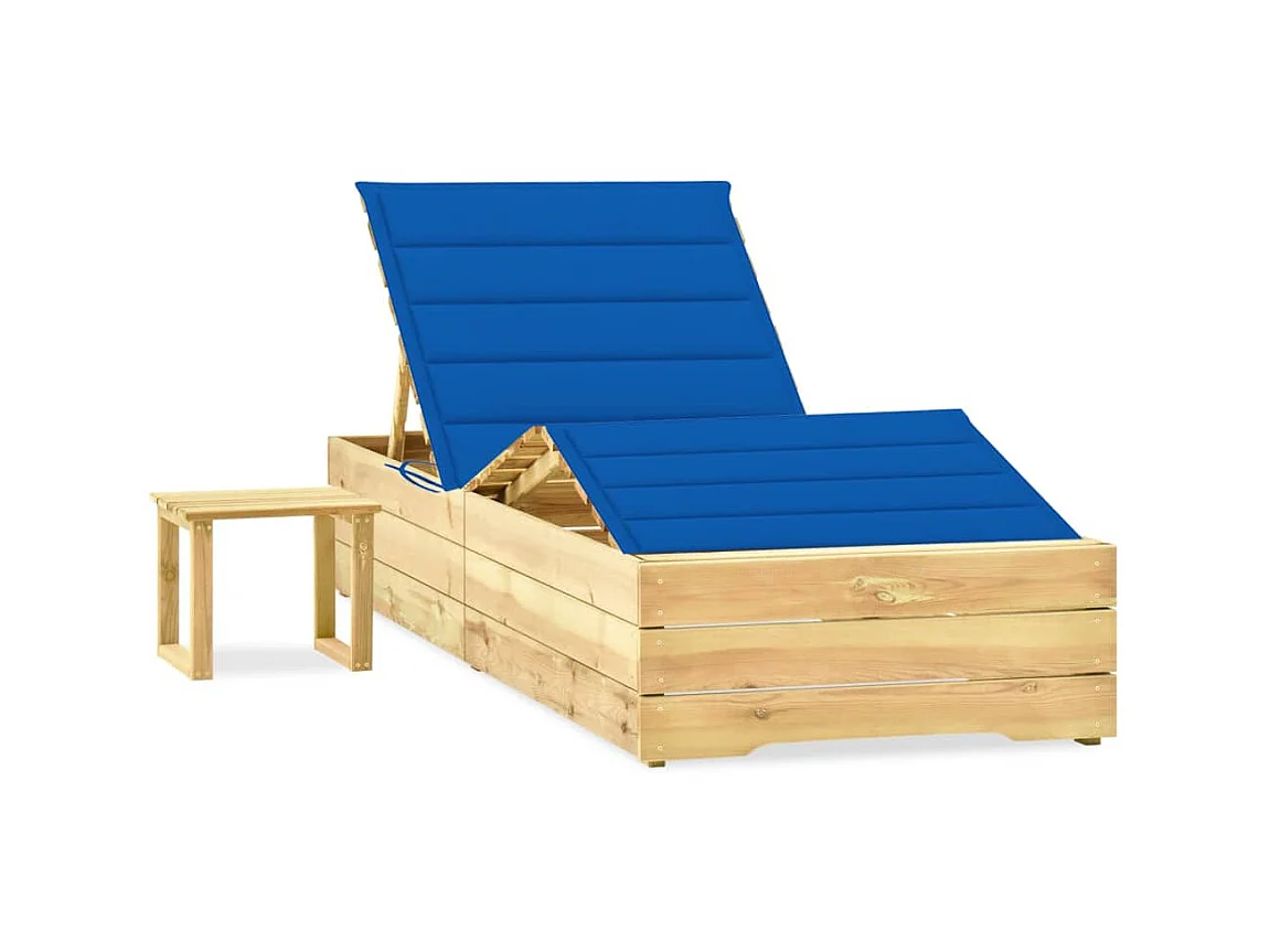 Bain de soleil de jardin avec table et coussin Pin imprégné SEF52213