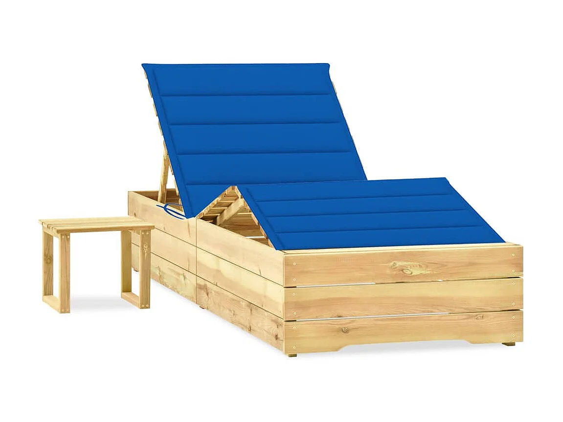 Bain de soleil de jardin avec table et coussin Pin imprégné SEF52213