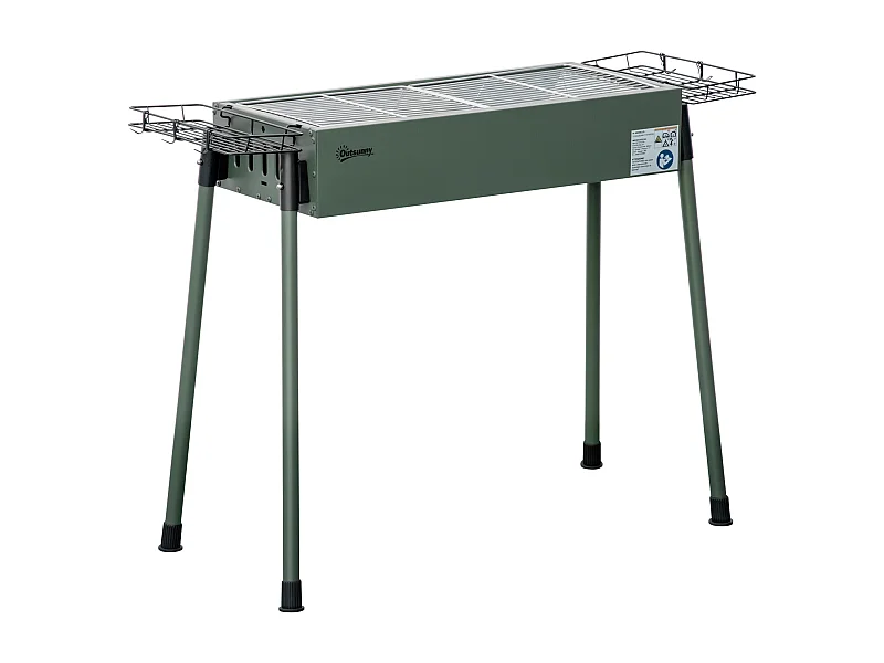 Barbecue à charbon portable - 2 grilles, 2 paniers latéraux - dim. 77L x 30l x 70H cm - acier émaillé vert