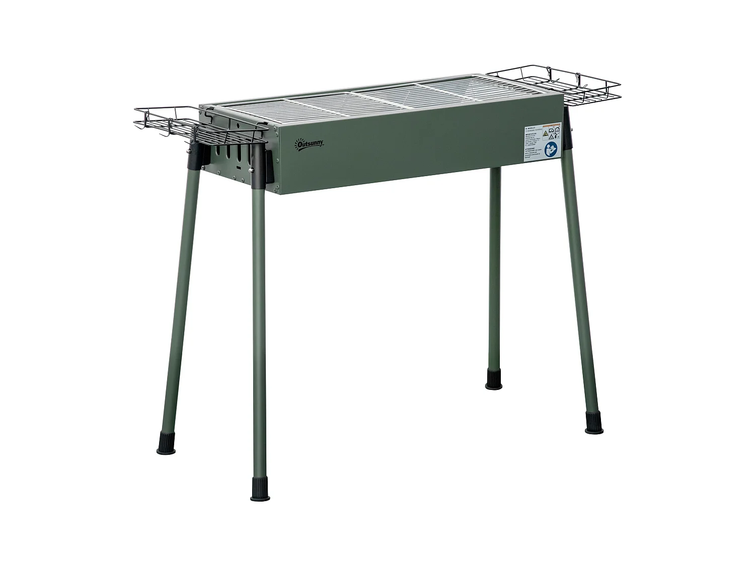 Barbecue à charbon portable - 2 grilles, 2 paniers latéraux - dim. 77L x 30l x 70H cm - acier émaillé vert