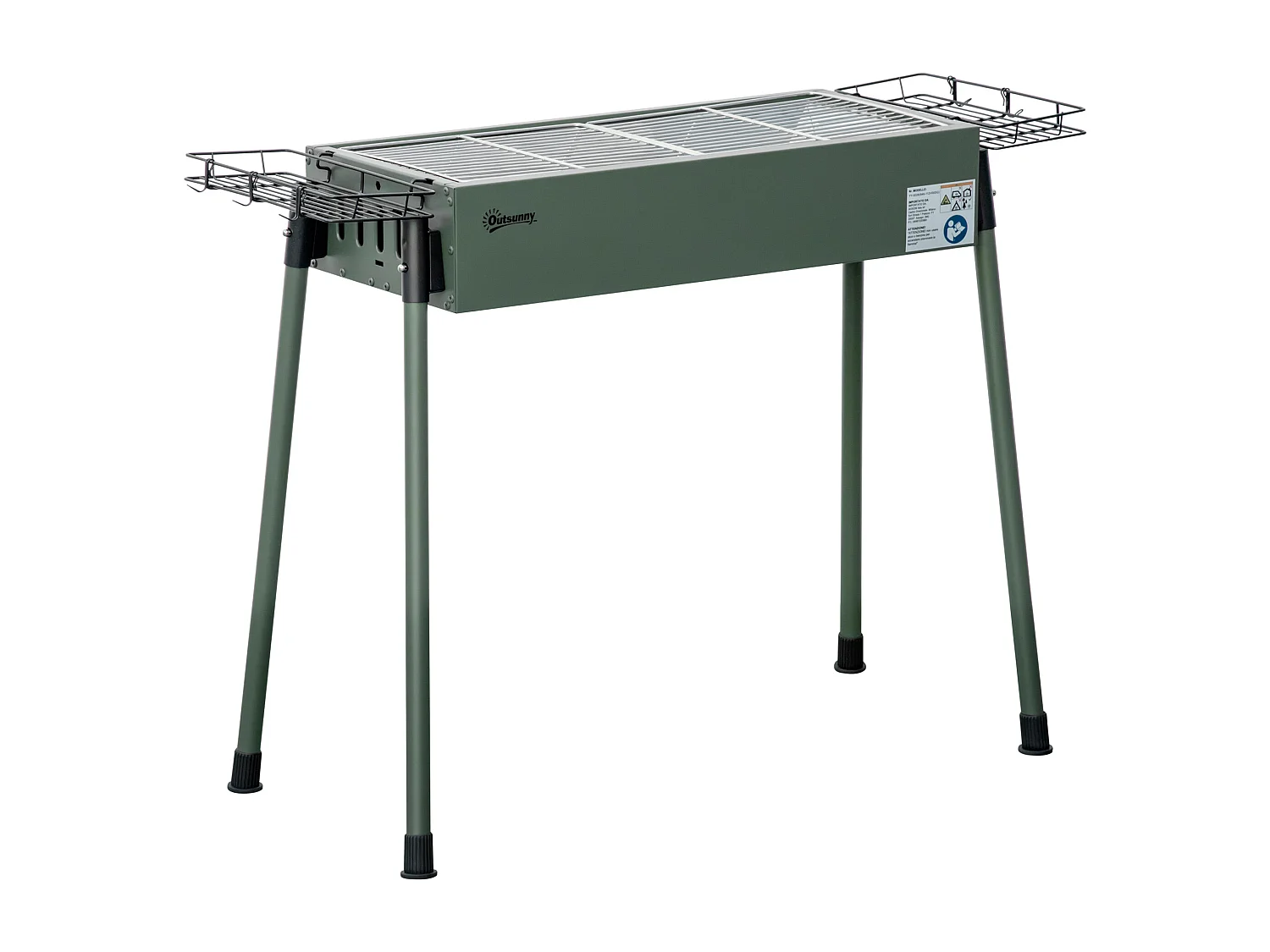 Barbecue à charbon portable - 2 grilles, 2 paniers latéraux - dim. 77L x 30l x 70H cm - acier émaillé vert