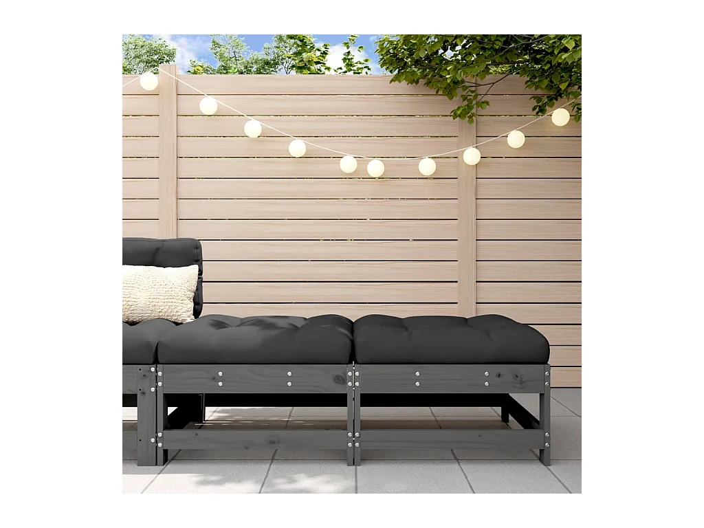 Repose-pieds de jardin et coussins 2pcs gris bois de pin massif LQF53496