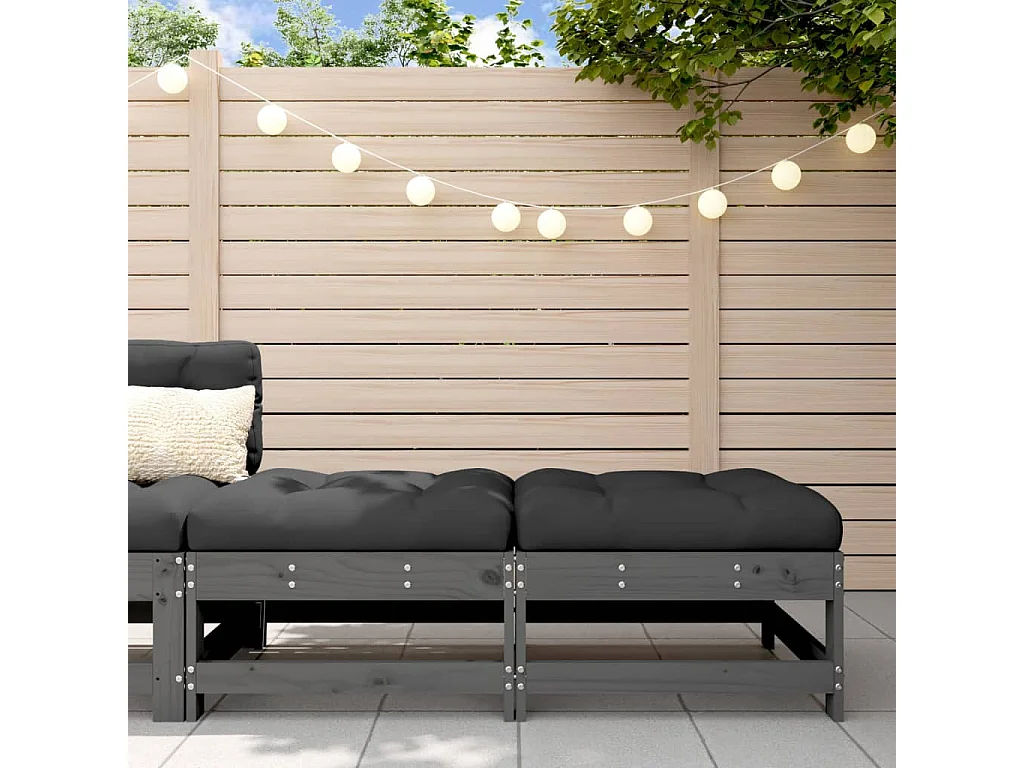 Repose-pieds de jardin et coussins 2pcs gris bois de pin massif LQF53496