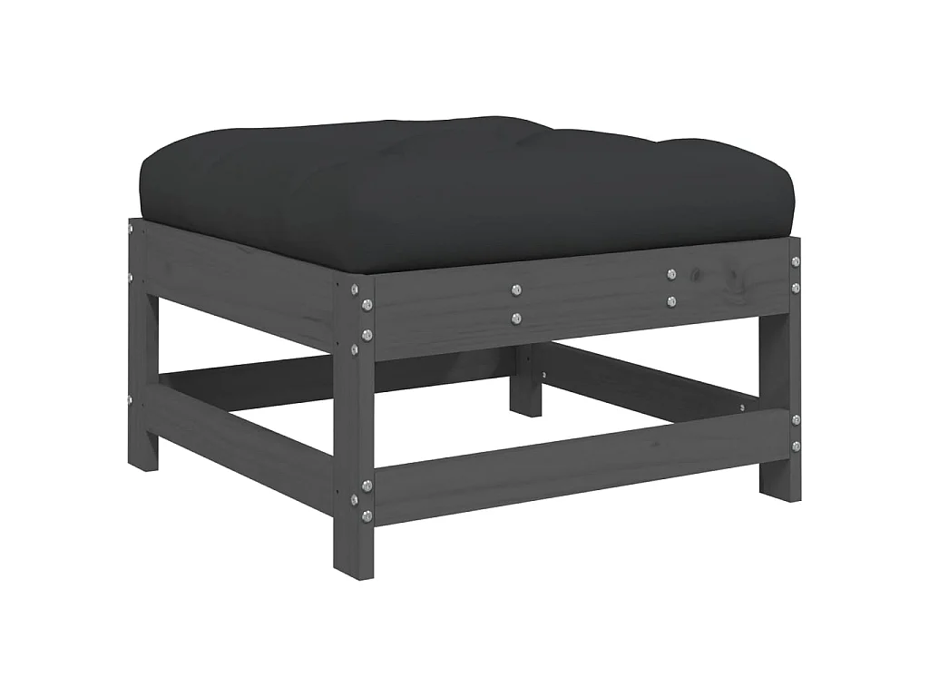 Repose-pieds de jardin et coussins 2pcs gris bois de pin massif LQF53496