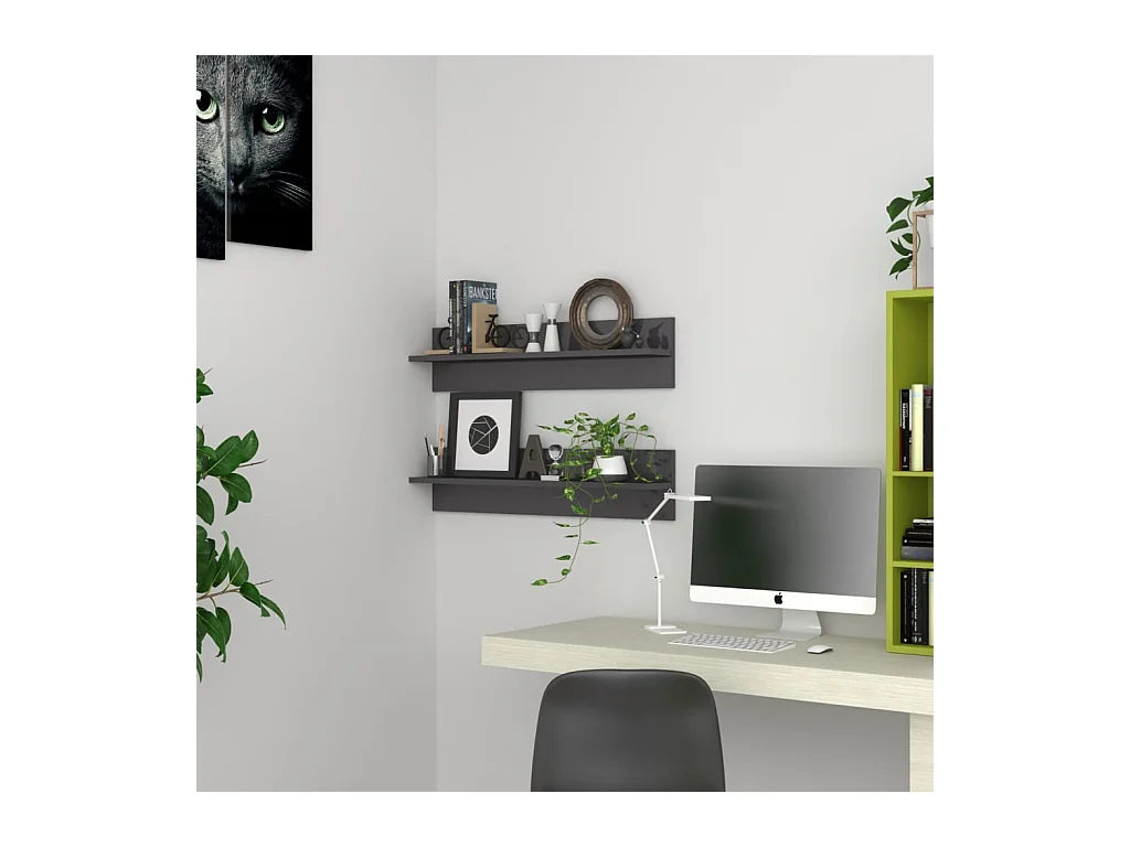 Étagères murales 2 pcs Gris brillant 80x11,5x18 cm Aggloméré OFR88707 BonneVie Meuble
